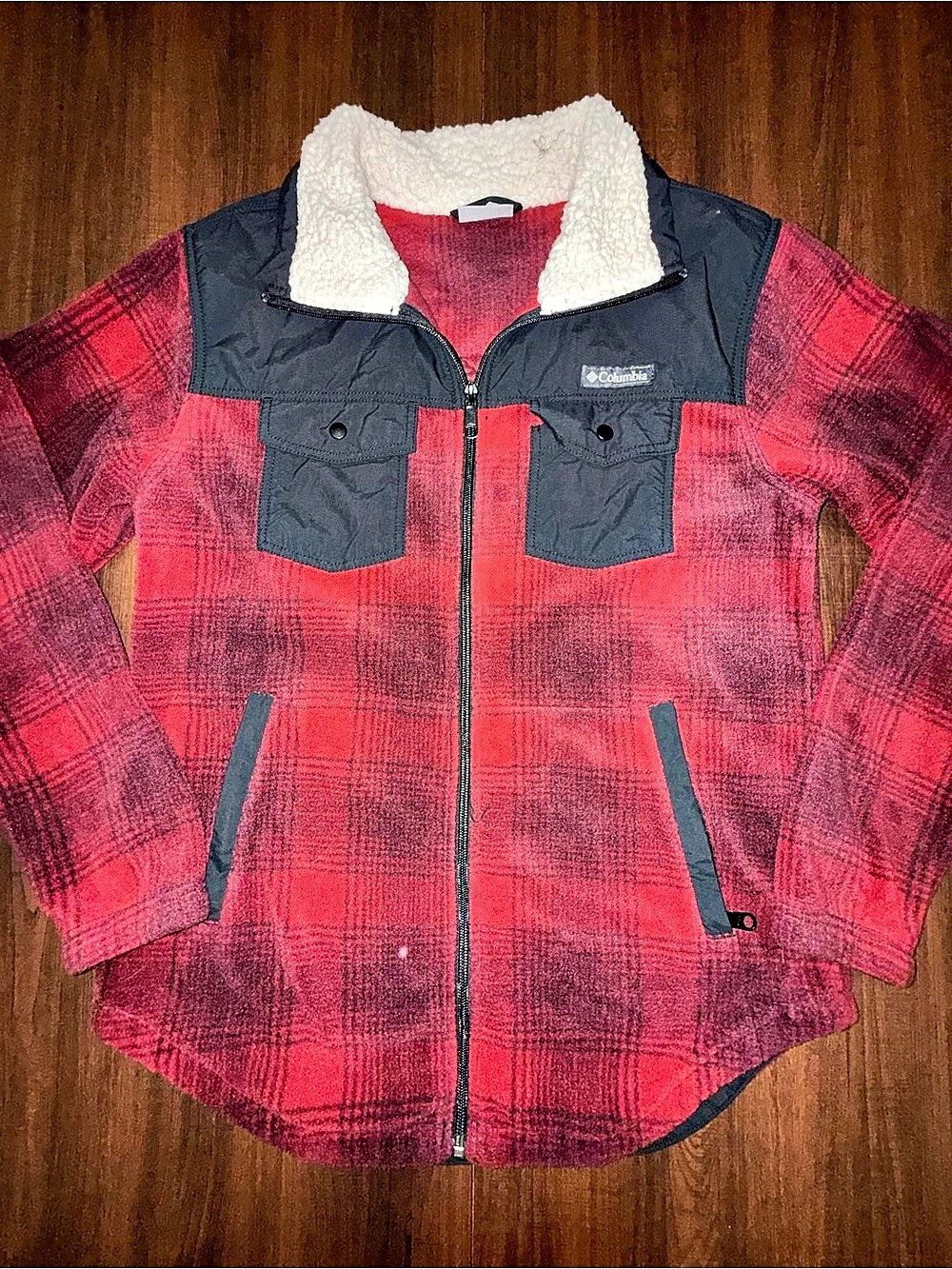 Columbia Buffalo Plaid Sherpa Fleece Jacket Women Small